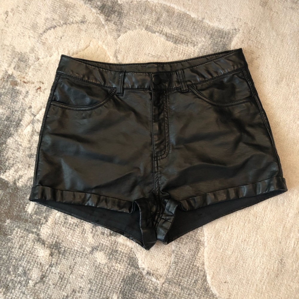 H&M Black High Waisted Leather Short Shorts